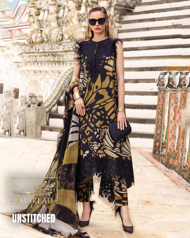 Maria B Golden Cheeta Lawn Suit with Chiffon Embroidered Dupatta