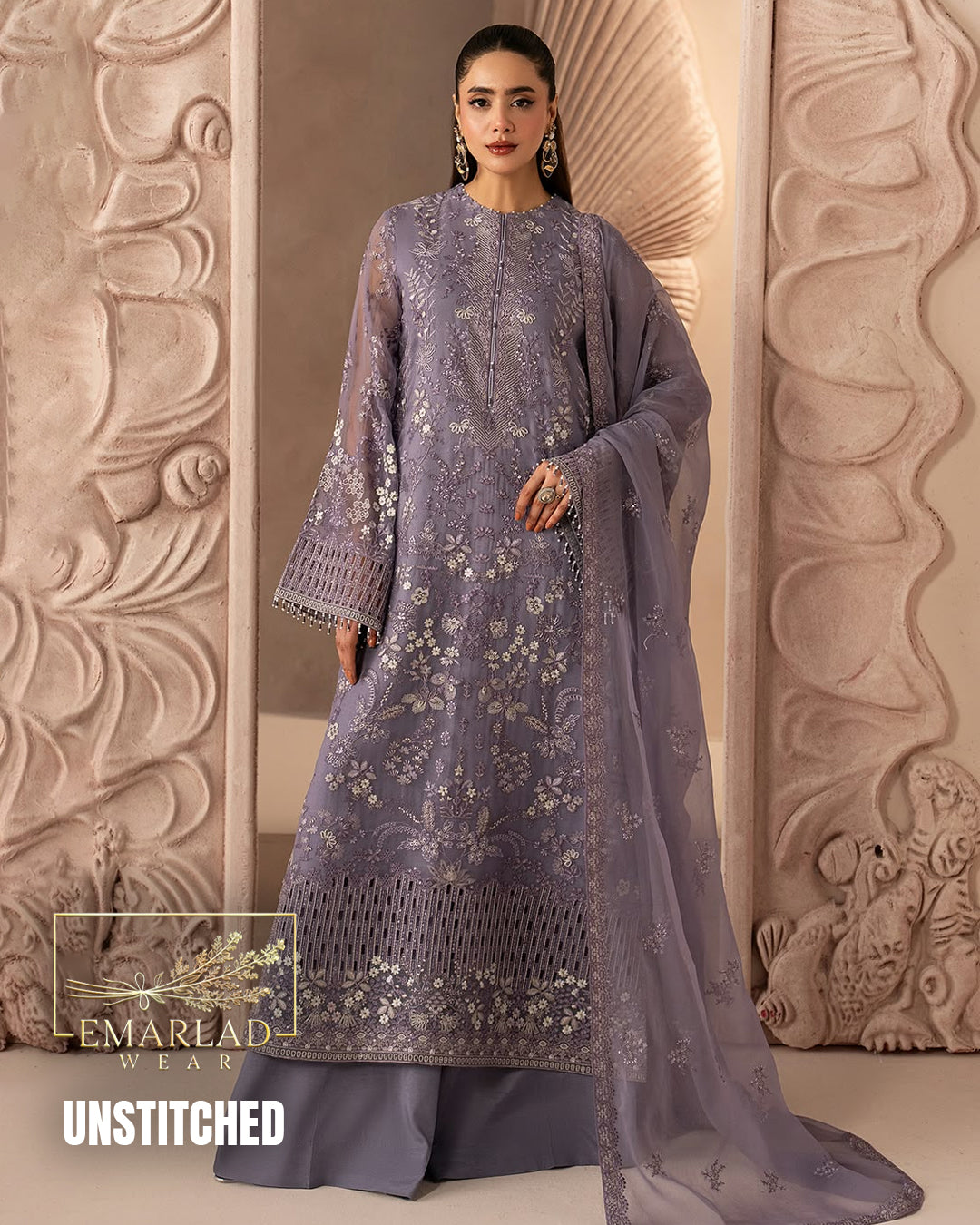 Aura Threads Lilac Luxury Embroidered Chiffon Suit Design 2577