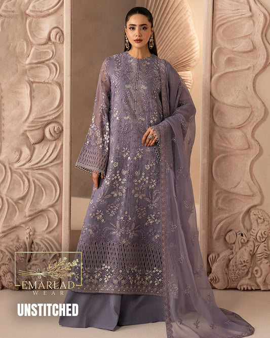 Aura Threads Lilac Luxury Embroidered Chiffon Suit Design 2577