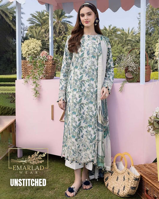Crimson grey Printed Lawn Suit with Chicken Kari Embroidery & Chiffon Dupatta