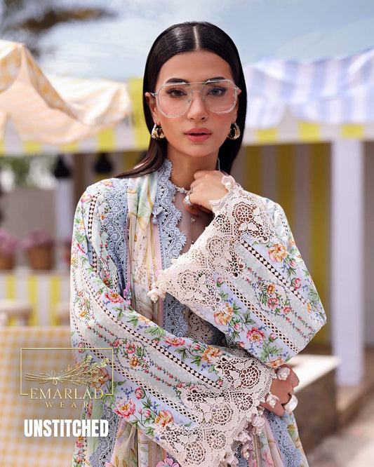 Maria.B MPT-3010-AB Sky Blue Lining (Nisa) Lawn & Chiffon Replica – Premium 3 Piece Suit