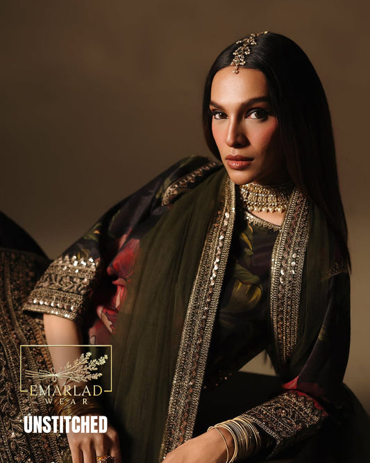 Charizma Fancy Organza Dupatta 3PC Unstitched Lawn – Black | Premium Lawn 2026