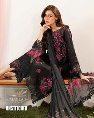 Iznik OM Black Cotton Embroidered Suit with Semi-Pure Silk Dupatta