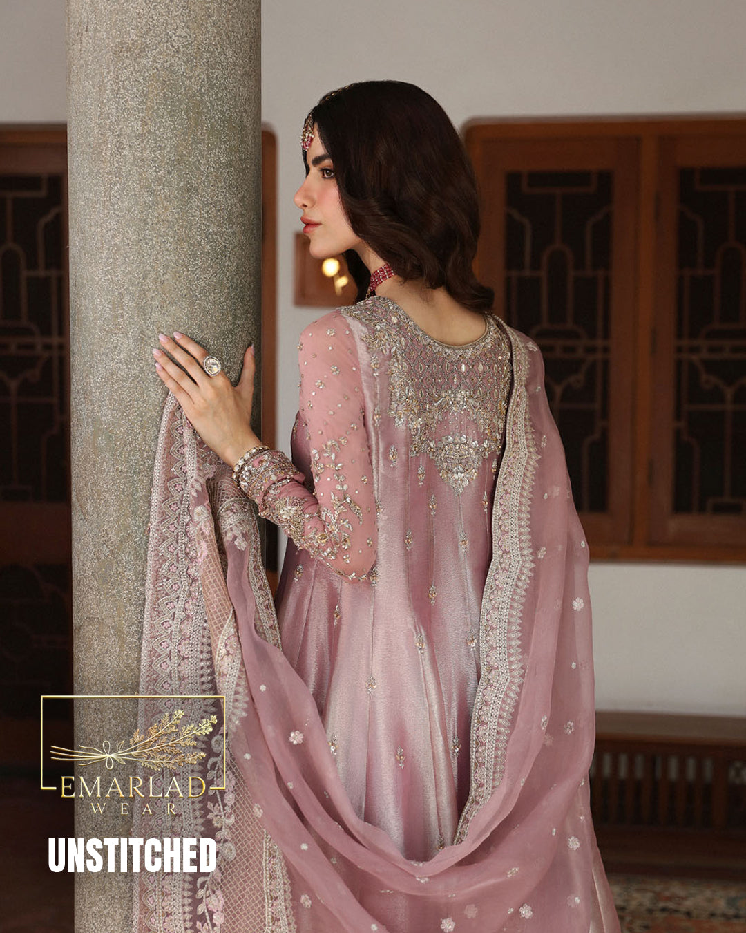 Faiza Saqlain Pink ZR Sheesha Silk 3 Piece Unstitched Replica Suit