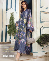 M.B Navy Blue Lawn Suit with Chiffon Embroidered Dupatta