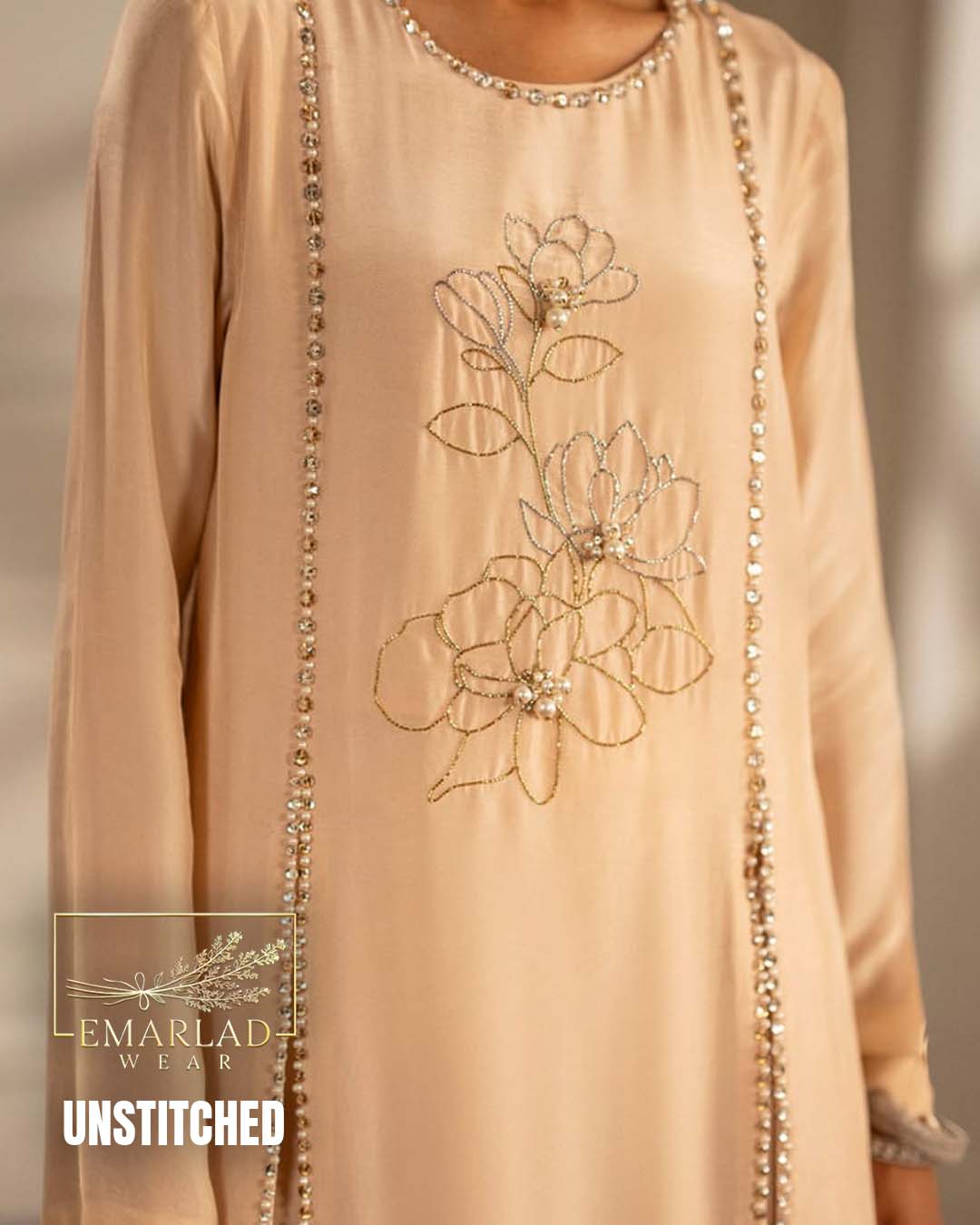 Lulusar Raw Silk Embroidered Suit – Skin Color