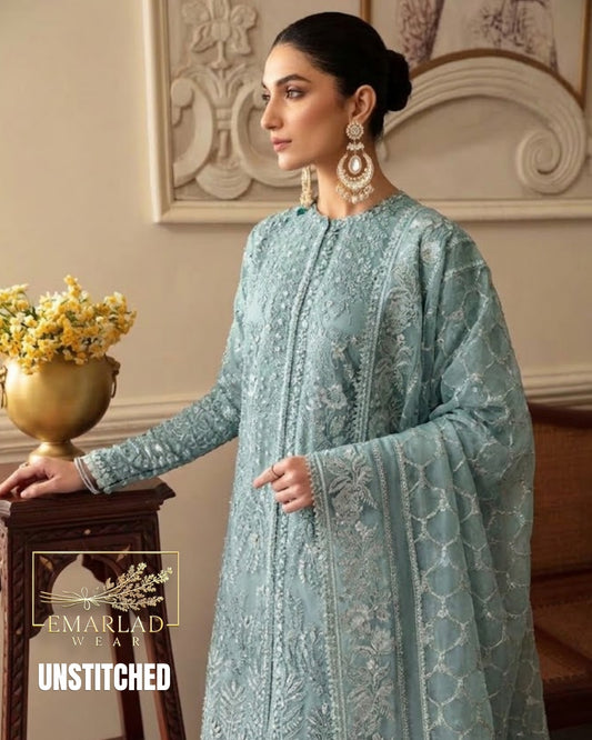 Soraya Ice Green Organza Partywear Embroidered 3 Piece Dress 5407