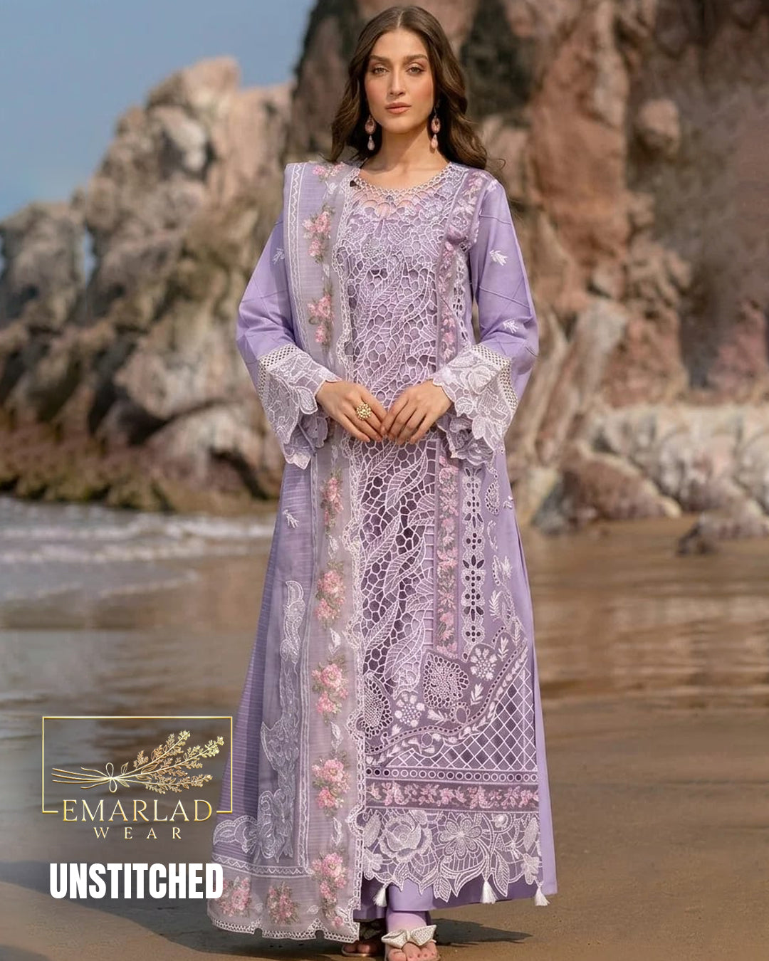 Mahnur Lilic Luxury Chikan Kari Lawn Embroidered 3PC Suit – Premium Summer Collection for Women