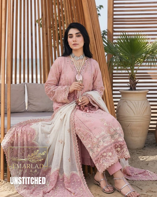 Qalamkar T-Pink Luxury Chicken Kari Lawn Embroidered 3PC Unstitched Suit | Premium Summer Collection
