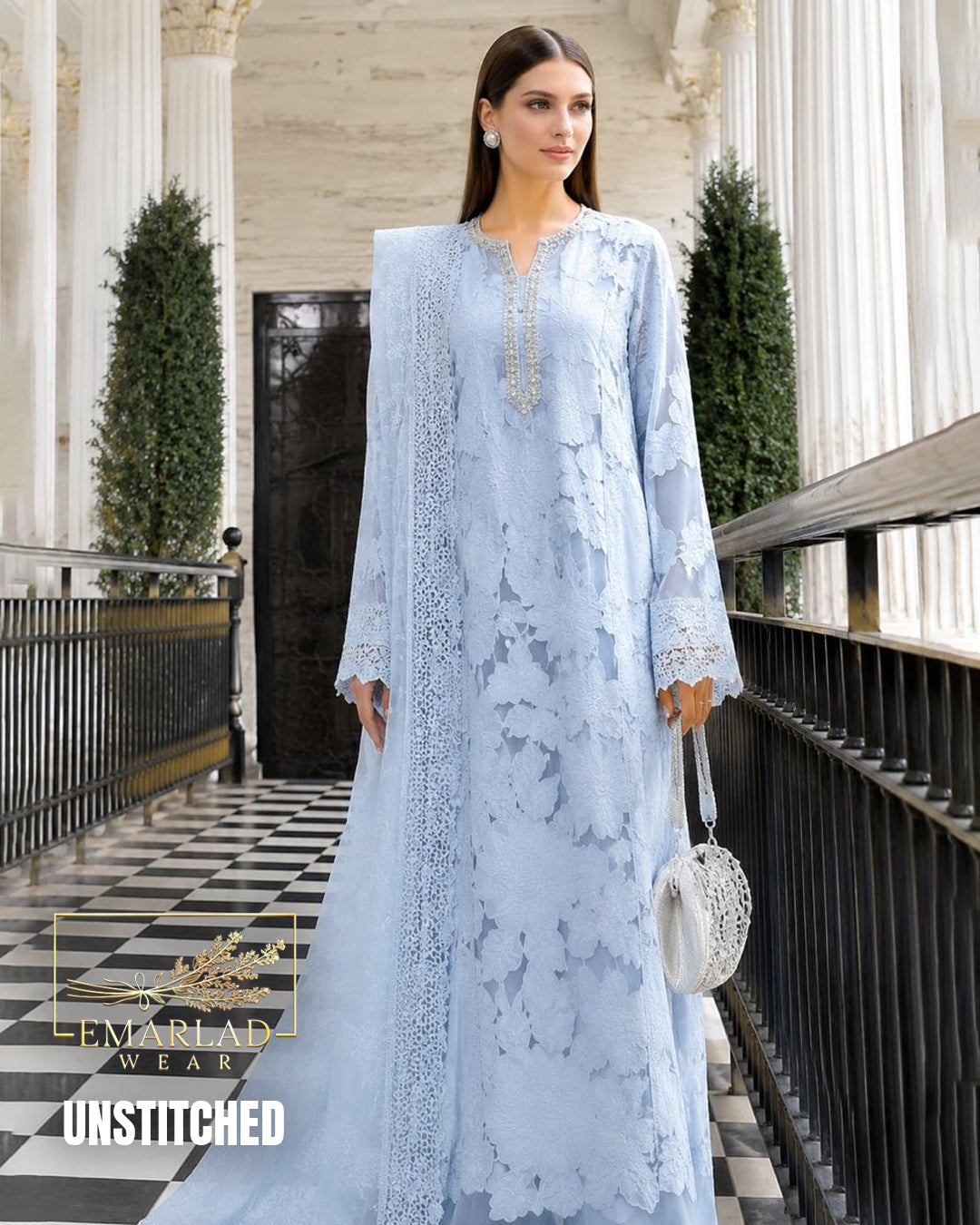 Maria B Luxury Lawn Embroidered 3PC Unstitched Sky Blue Suit EL-26-02 – Premium Summer Collection