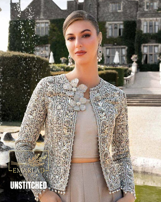 Maria.B Luxury Bridal Lehenga – Silver Grey & Sea Green | Wedding Collection