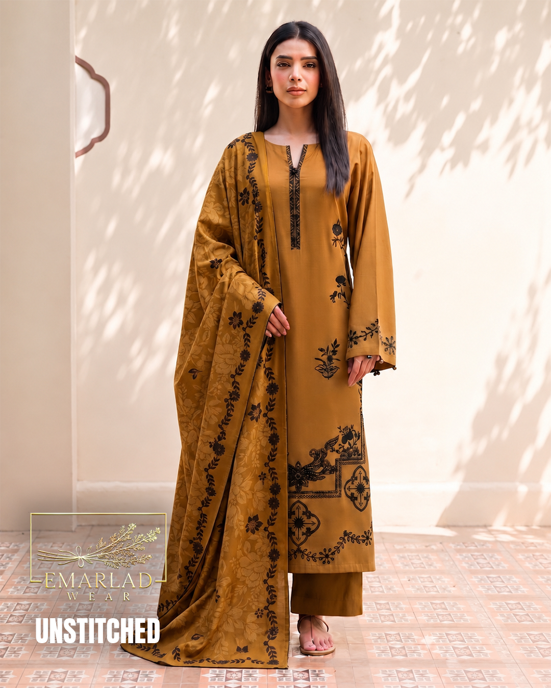 Al-Karam Mustard Dhanak Winter Collection 3 Piece Unstitched Suit