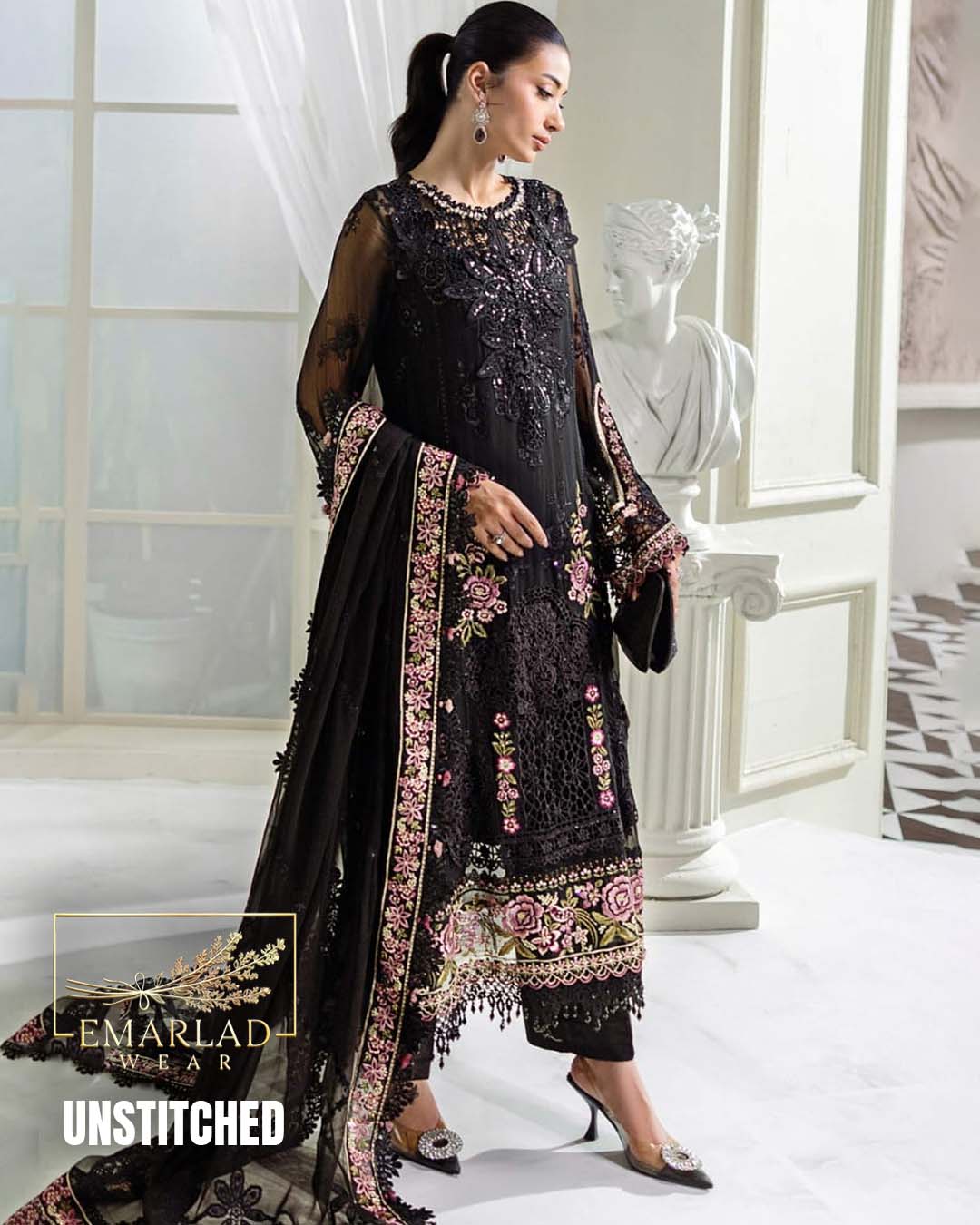 M.B  Article Colour black Unstitched 3 Piece Suit