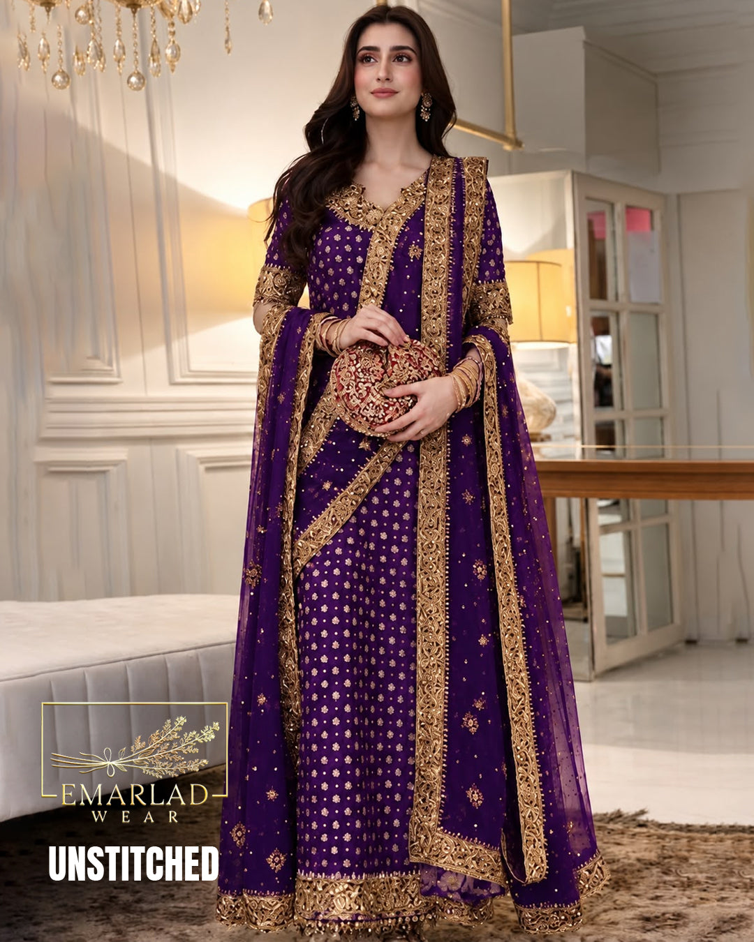 Haris Shakeel Dark Purple Addawork Formal Wedding Suit