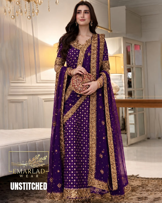 Haris Shakeel Dark Purple Addawork Formal Wedding Suit