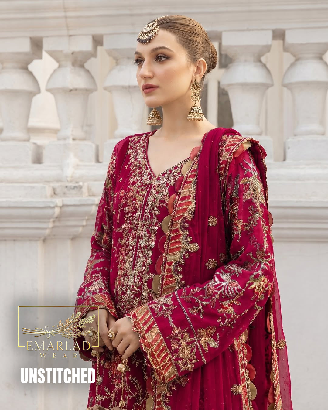 Maria B NC Shocking Pink Chiffon Embroidered 3 Piece Suit MBC-MPC-24-07
