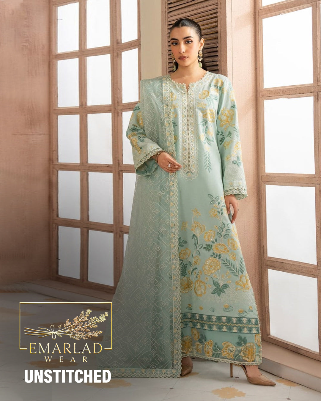 Maryum & Maria | Pista Green - Luxury Lawn Chikankari Collection