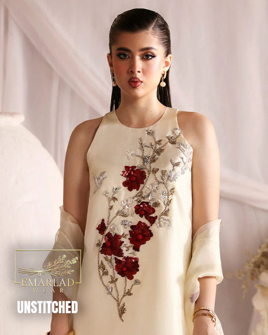 Sheesha Silk Luxury Collection 3PC Unstitched Suit with Embroidered Organza Dupatta