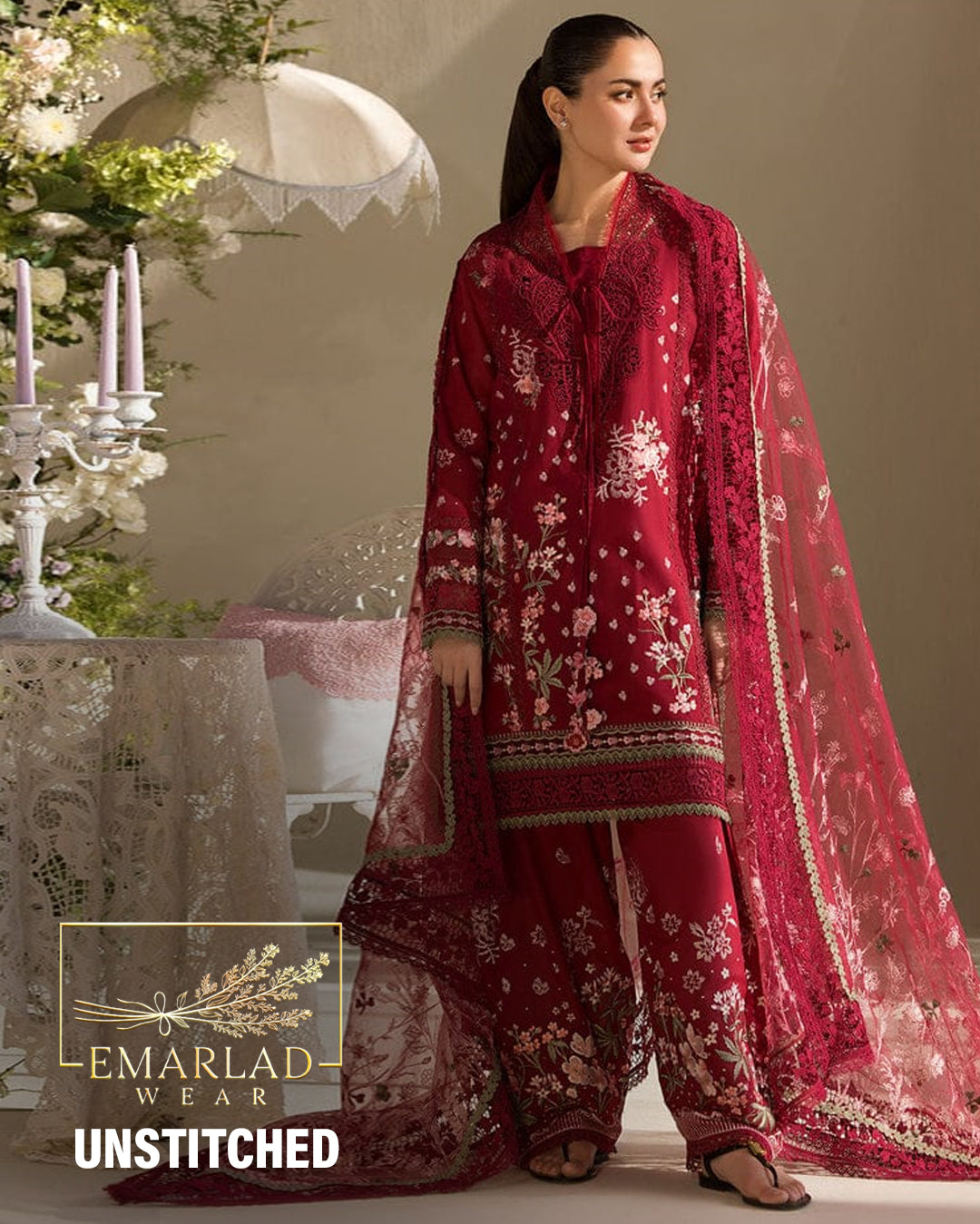 Sobia Nazir 14A Unstiched 3 Pcs | Maroon - Premium Lawn Chikankari Luxury Collection