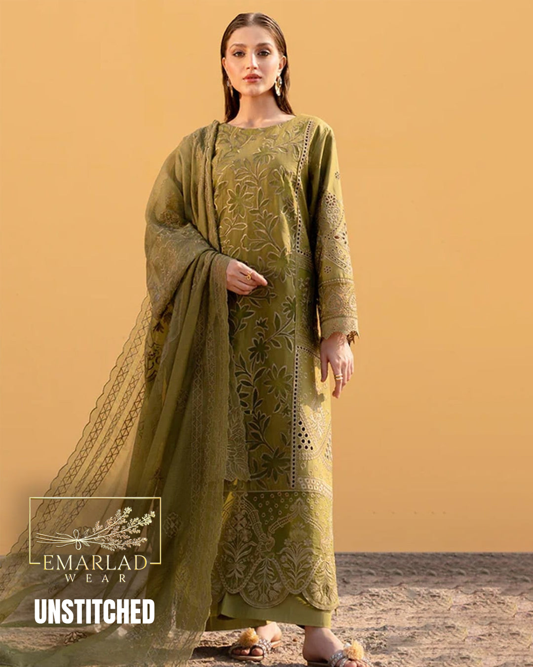 Mahnur Mehendi Sereen D/3 Luxury Lawn Collection Replica | Embroidered 3PC Suit Online Pakistan