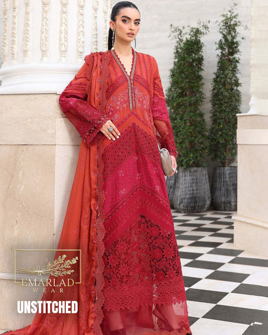 Maria B MB-26-09 Red Orange Triple Shade Tie & Dye Luxury Lawn Embroidered 3PC Suit | Emarladwear