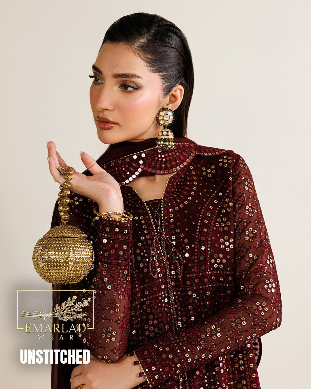 Baroque Mehroon 5mm Sequins Luxury Chiffon Collection