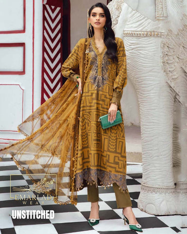 M.B Box Mustard Lawn Suit with Chiffon Embroidered Dupatta | 3PC Collection