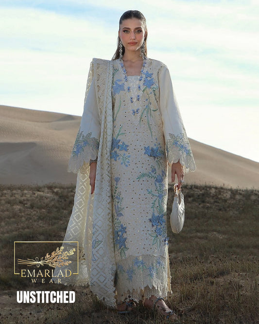 Rung Rasia Embroidered Luxury Lawn Unstitched 3Pc Suit RR NC 16 Cream Buy Online in Pakistan