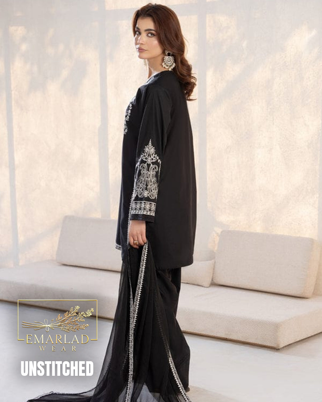 Maria B Black Chiffon 3 Piece Embroidered Suit