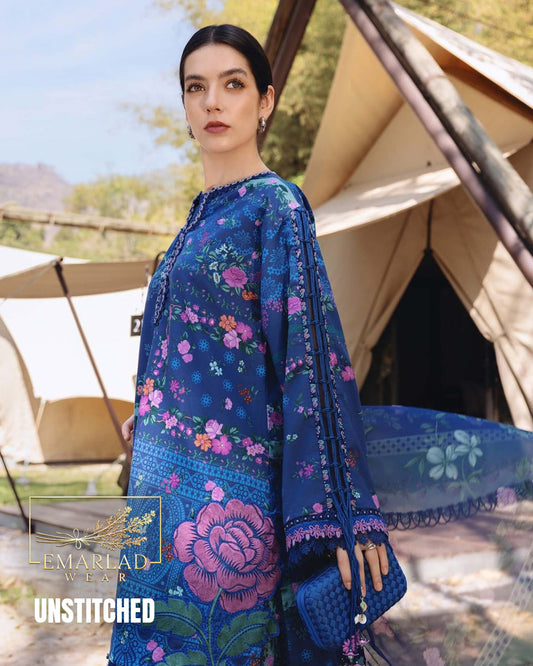 Maria B M Print Lawn Collection 2026 Blue – Embroidered Lawn Suit with Chiffon Dupatta