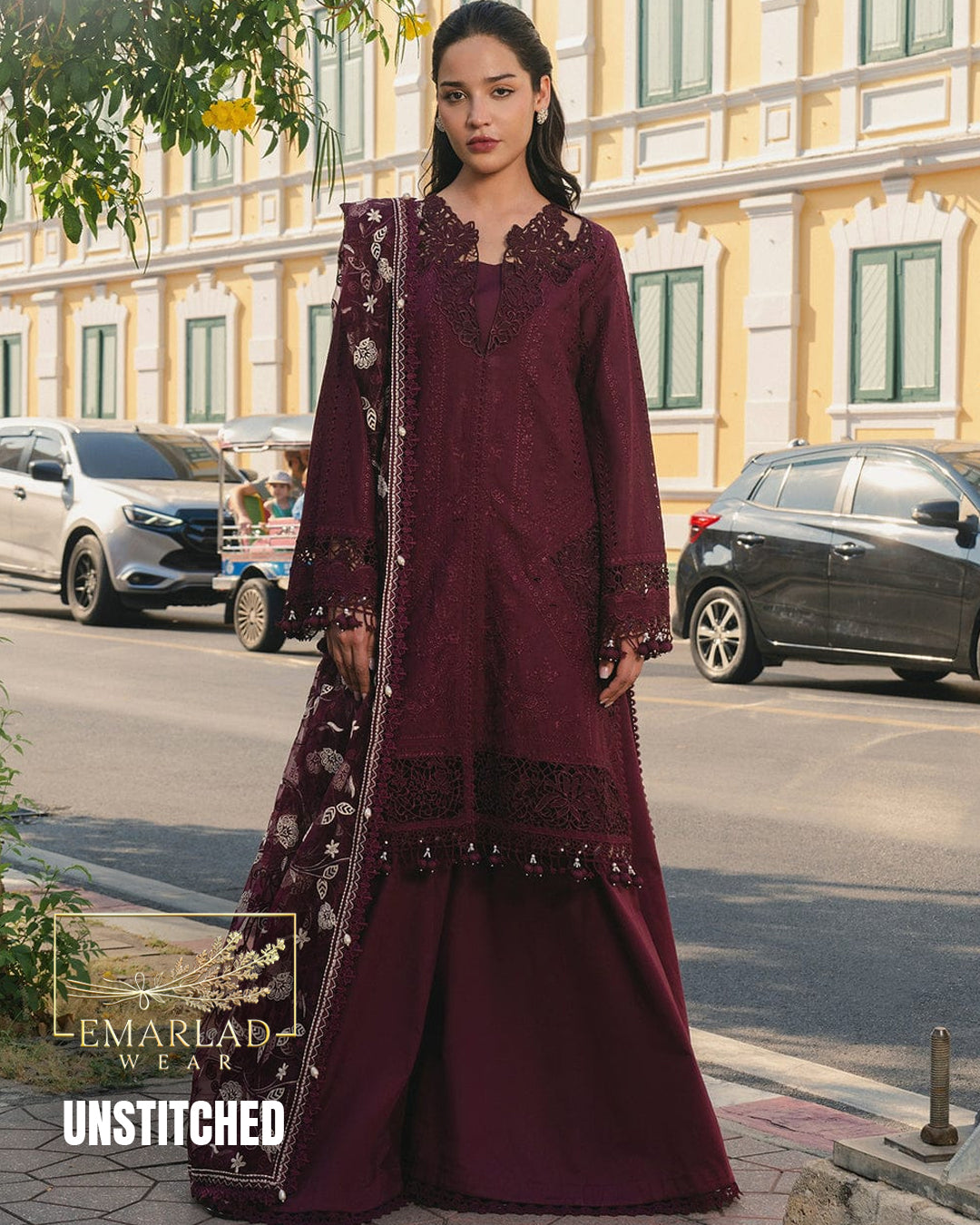 Afrozeh Luxury Collection Mehroon Embroidered Lawn 3 Piece Suit