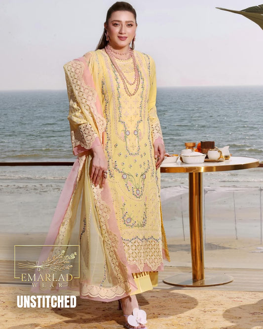 Aneelas Yellow Luxury Lawn Chicken Kari Suit 2026 – Embroidered 3PC Dress