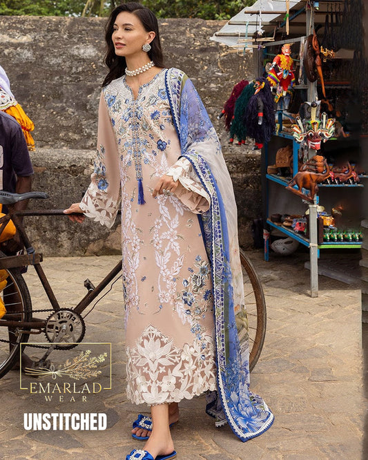 Mushq Peach Luxury Lawn Embroidered 3 Piece Suit with Silk Digital Printed Dupatta – Summer Collection