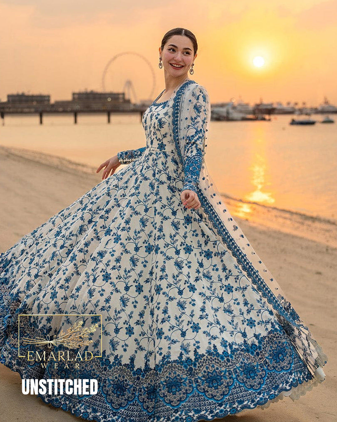 Faiza Saqlain Jehona White blue Luxury Lawn Suit 2026 – 3PC Fully Embroidered Dress with Net Dupatta