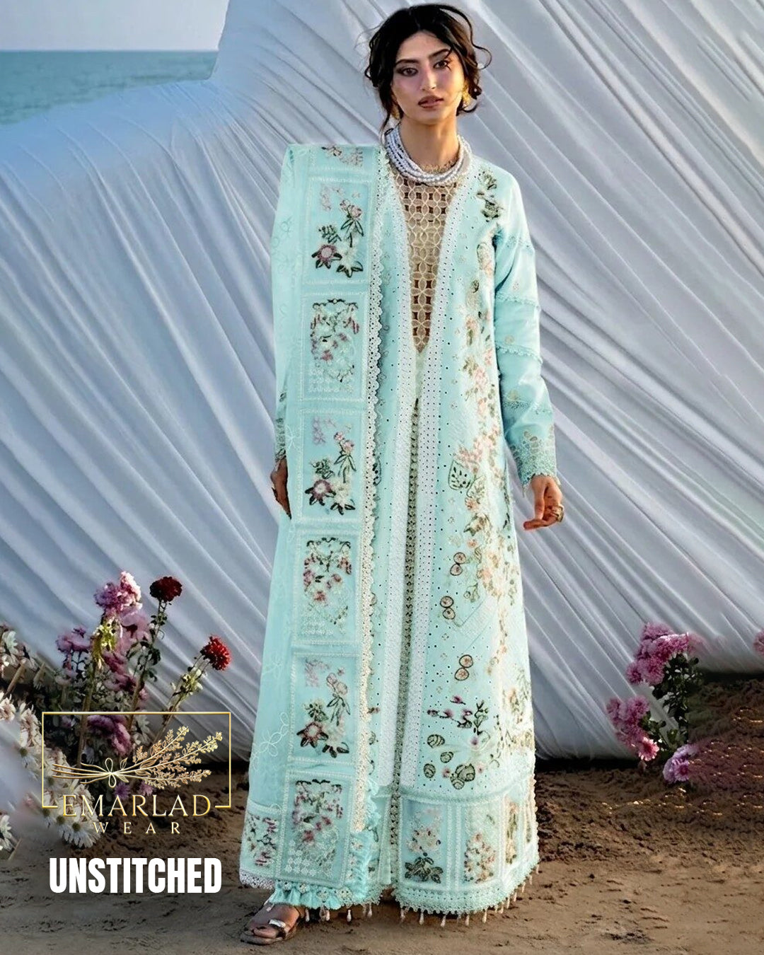 Seerne by Mahnoor Sea Green Luxury Lawn Embroidered 3 Piece Suit with Ready to Wear Dupatta