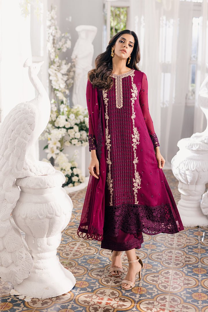 Azure Maroon Sami Pure Chiffon Dress New Arrival Formal Collection