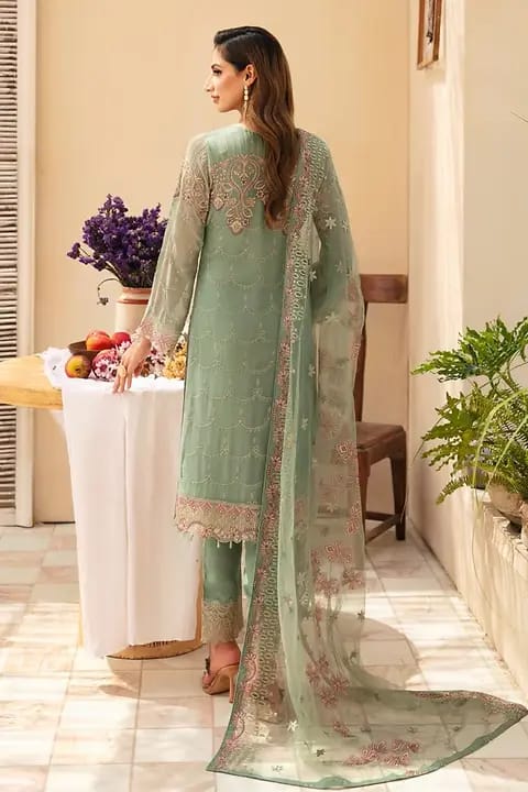 slim fit dress slacks Elegant Light Green Short Sleeve Printed Chiffon Long Prom Dress P3500 –  PreppyDress main image 1