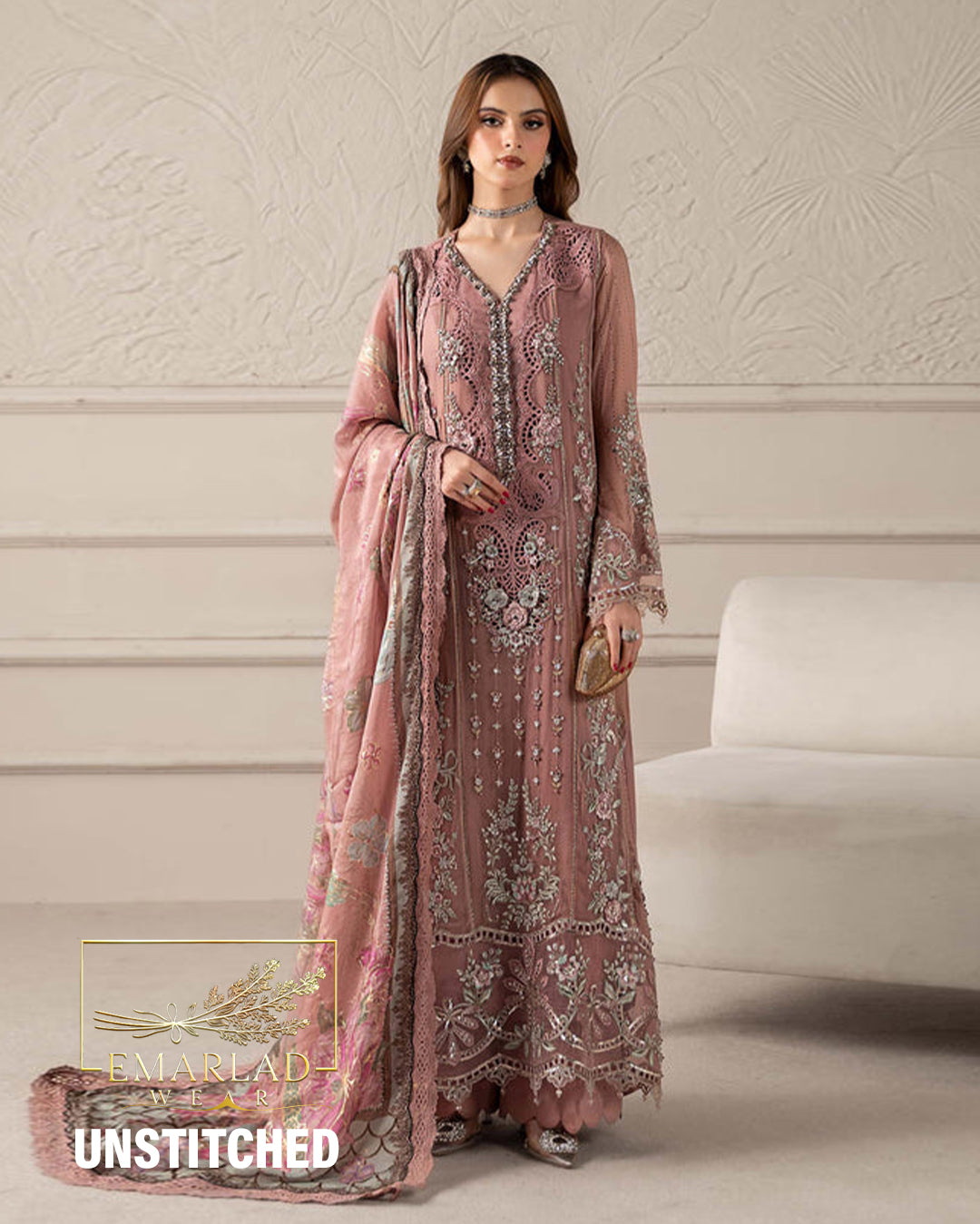 Maria B | T.pink - Chiffon Embroidered Collection