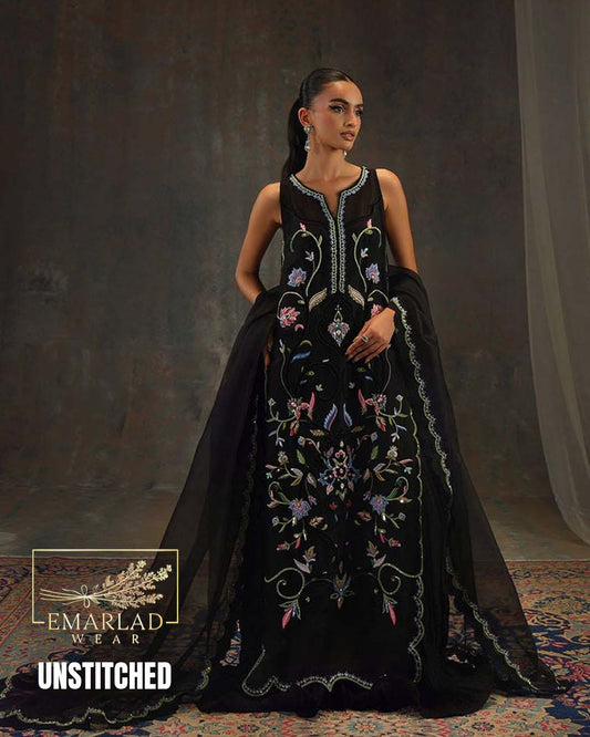 Farida Hassan Embroidered Raw Silk Collection – Black