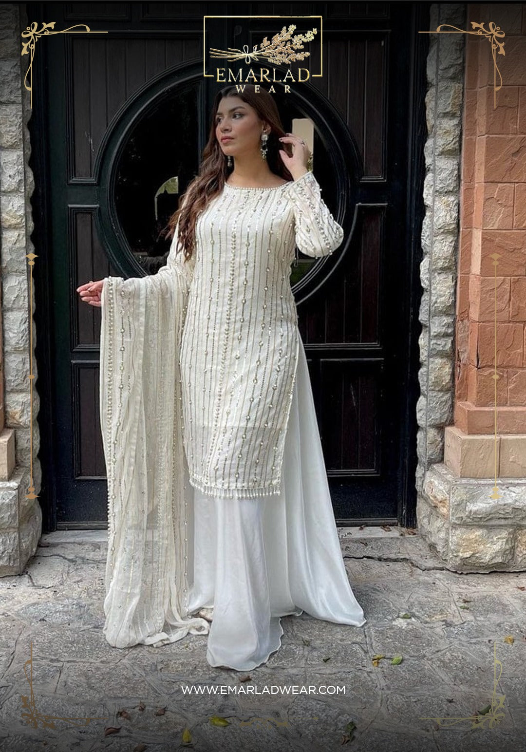 Designer Wear off White Formal Collection Chiffon Embroidery Dress New –  Emarlad Wear