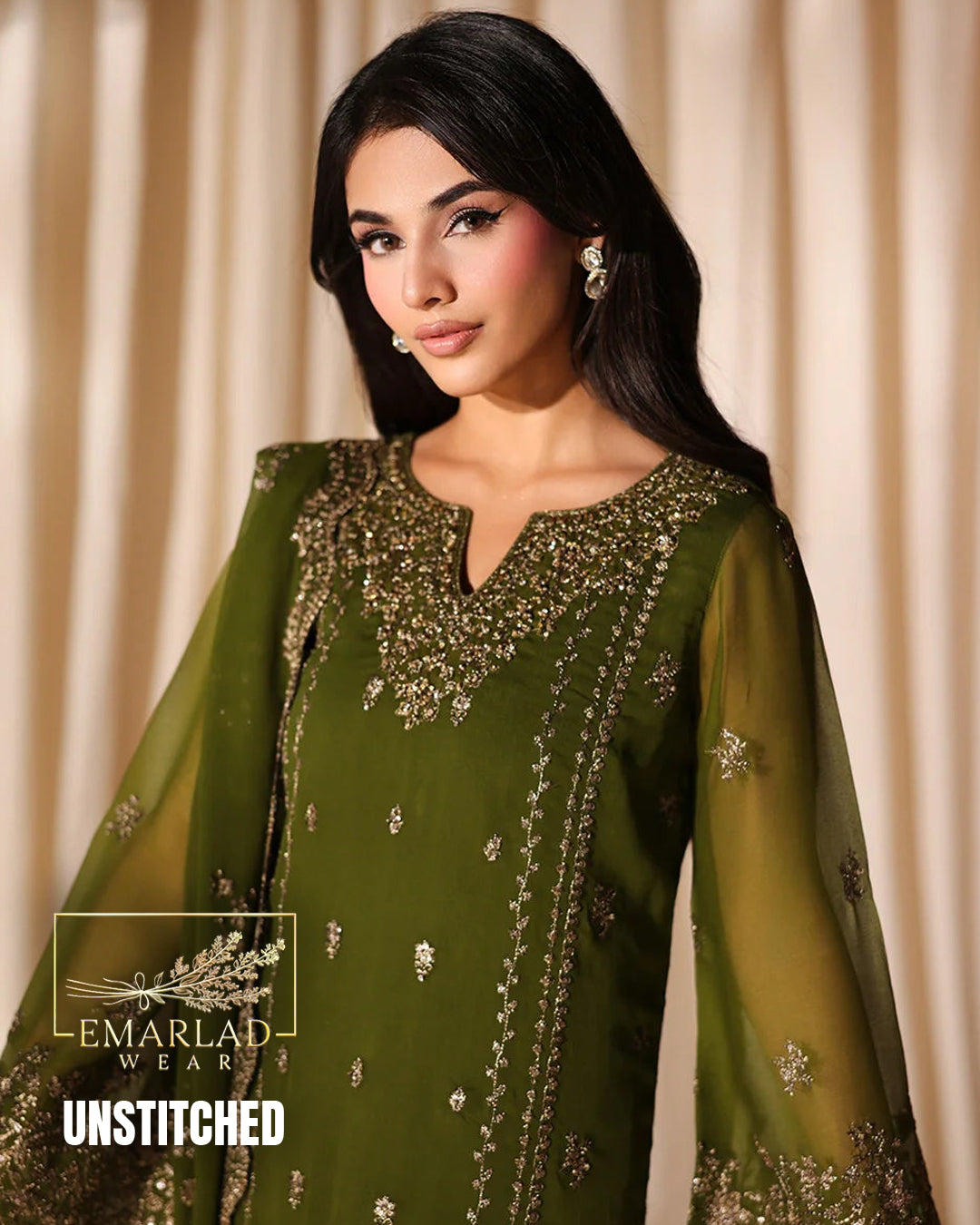 Azure Mehndi Green Chiffon Partywear 3 Piece Suit M-7