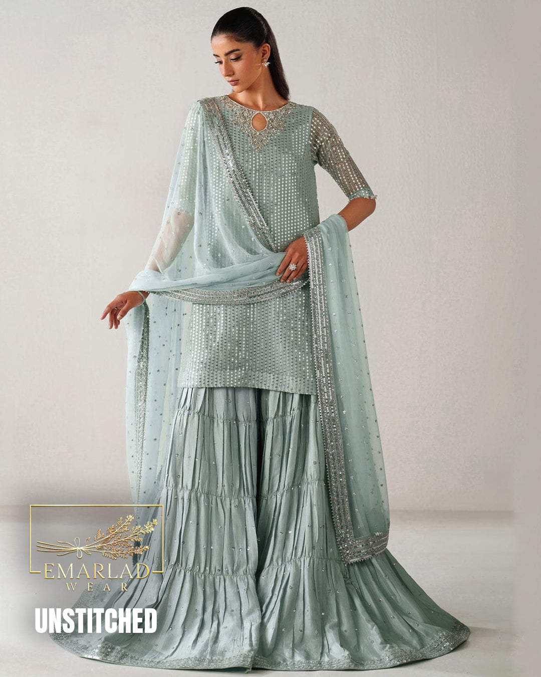 Baroque Luxury Chiffon Collection 5MM Sequin Embroidered 3 Piece Unstitched Suit – Sky Blue
