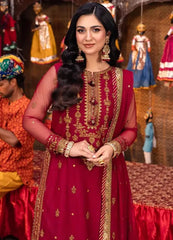 Asim Jofa Red Chiffon Dress Formal Collection 3pc