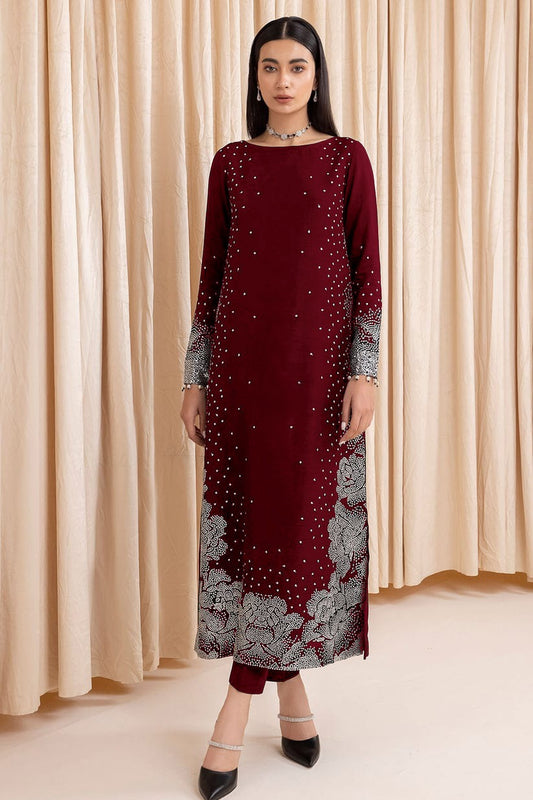 JAZMIN MAROON EMBROIDERED RAW SILK 3PC