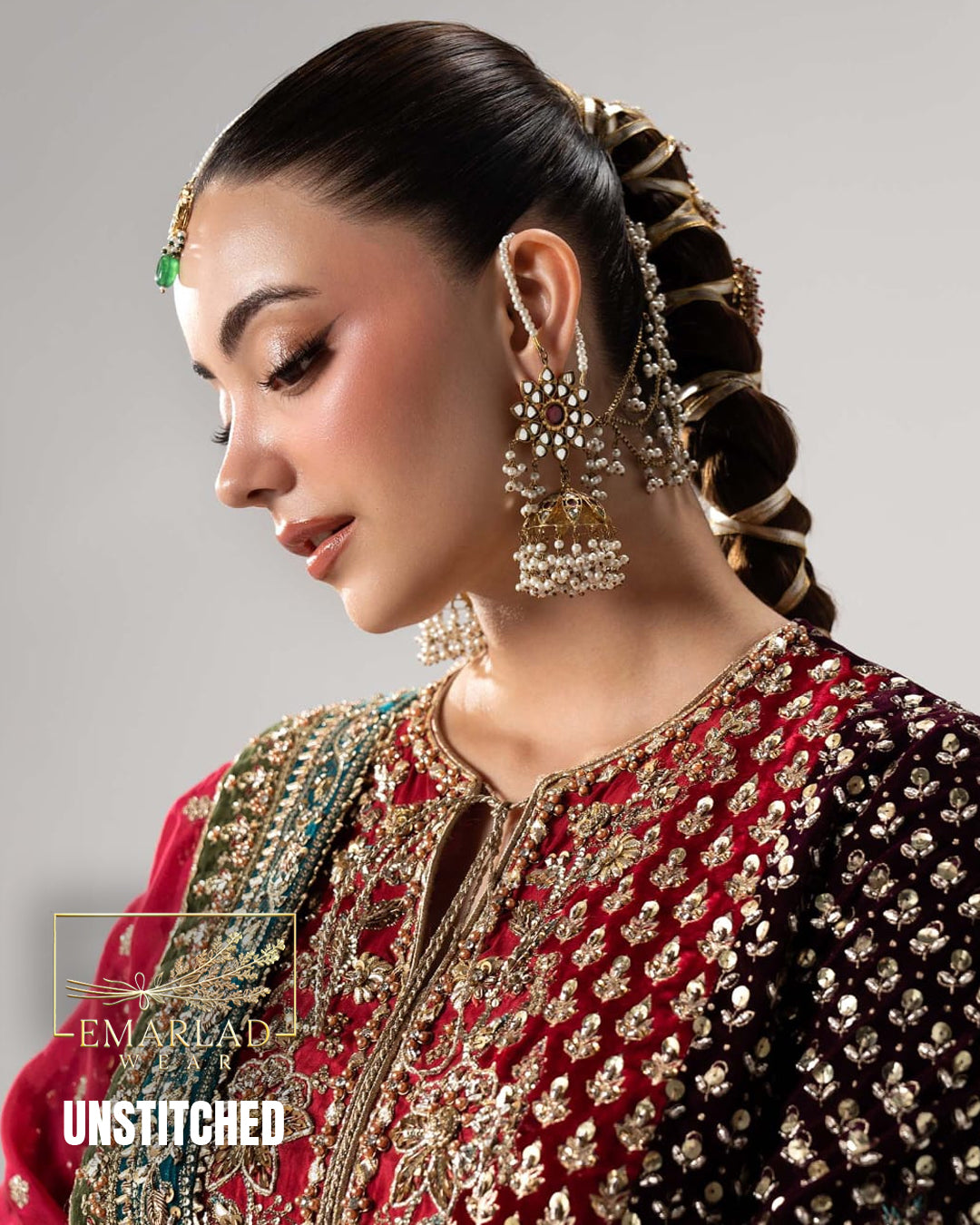 Maria B Maroon Embroidered 3 Piece Unstitched Formal Chiffon Suit – Premium Designer Dress