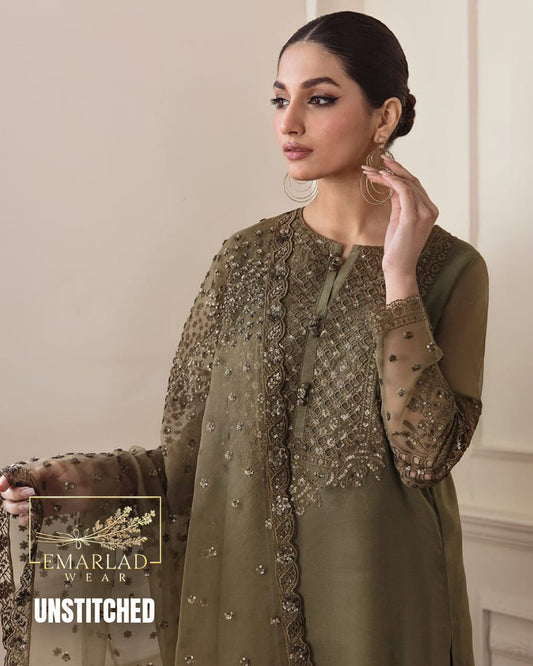Barooque  | Mehndi green  - Semi Pure Chiffon Collection