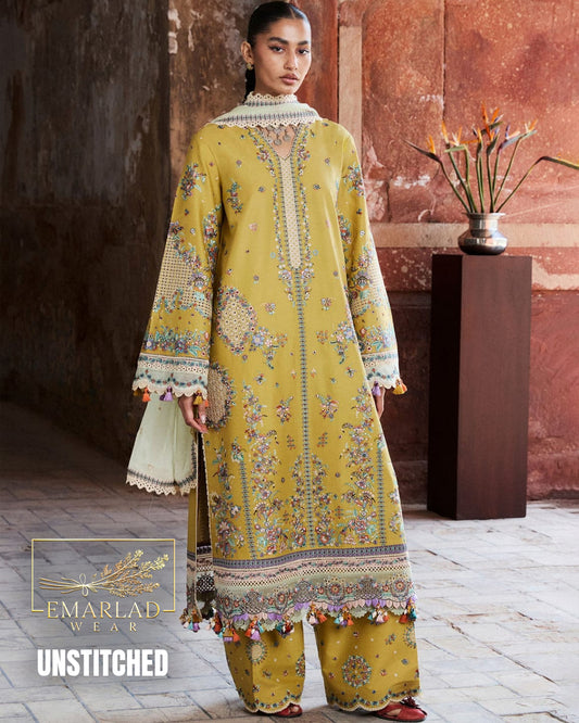 Hussain Rehar Lawn Collection 2026 Dhani 3 Piece Unstitched Embroidered Lawn Suit with Chiffon Dupatta