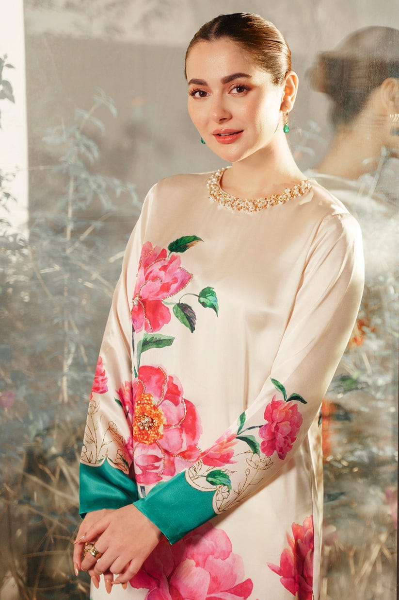 Lulusar Hania amir Wear Skin Digital Silk Embroidery Dress 3pc