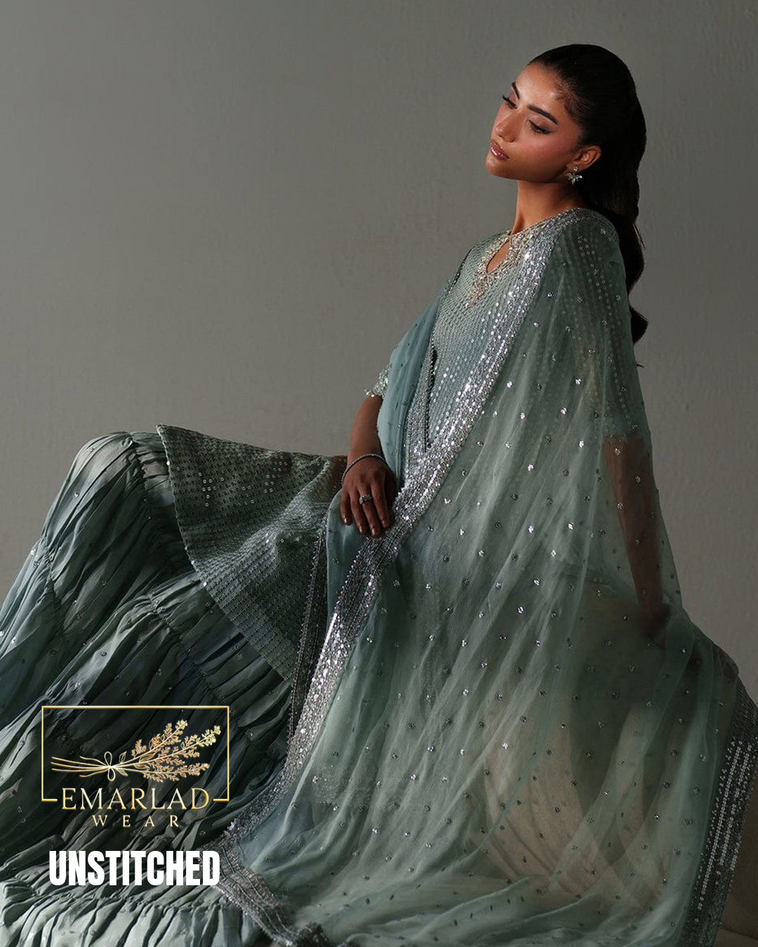 Baroque Luxury Chiffon Collection 5MM Sequin Embroidered 3 Piece Unstitched Suit – Sky Blue