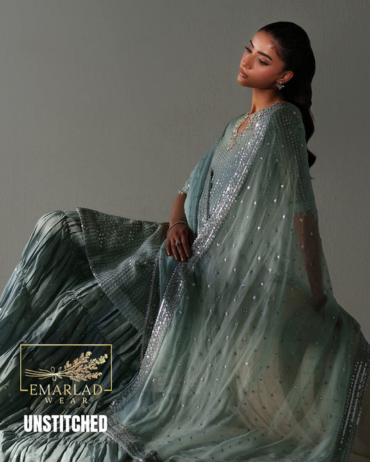 Baroque Luxury Chiffon Collection 5MM Sequin Embroidered 3 Piece Unstitched Suit – Sky Blue